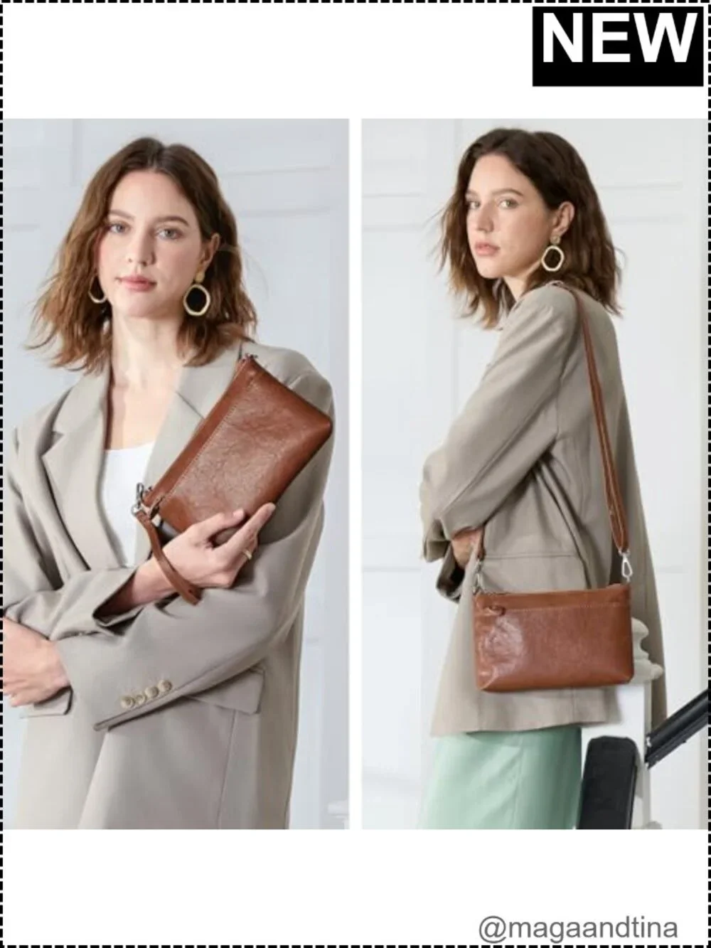 Genuine Leather RFID Blocking Wristlet Clutch Crossbody Wallet Purse